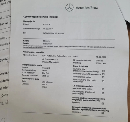 Mercedes-Benz Klasa C cena 72900 przebieg: 269000, rok produkcji 2016 z Trzcińsko-Zdrój małe 191